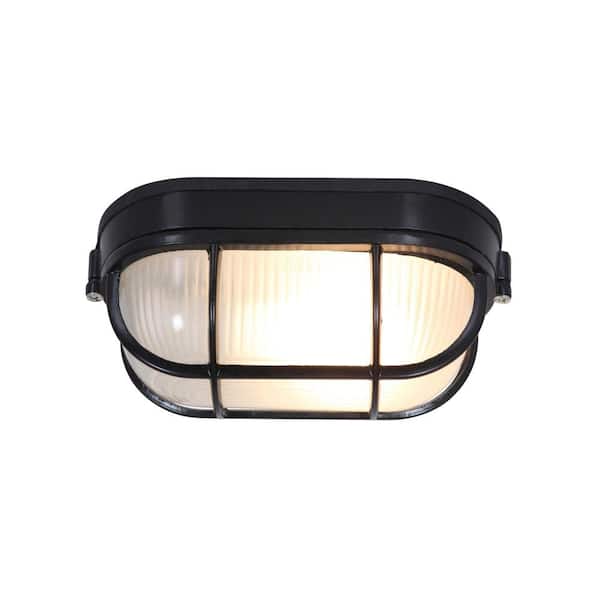 Access Lighting - Nauticus 1-Light Black Outdoor Bulkhead Light with Frosted Glass Shade