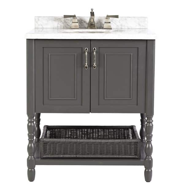 Home Decorators Collection Karlie 30 in. W x 22 in. D Bath Vanity in Dark Charcoal with Natural Marble Vanity Top in White