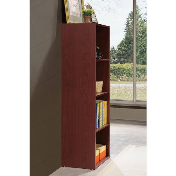 4 Shelf Wood Bookcase in Mahogany Bookshelf Storage Shelving Wooden Hodedah 