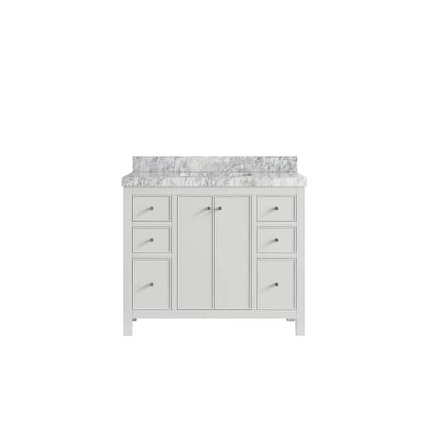 Willow Collections Chicago 42 in. Single Sink Freestanding White Bath Vanity with Carrara Marble Top