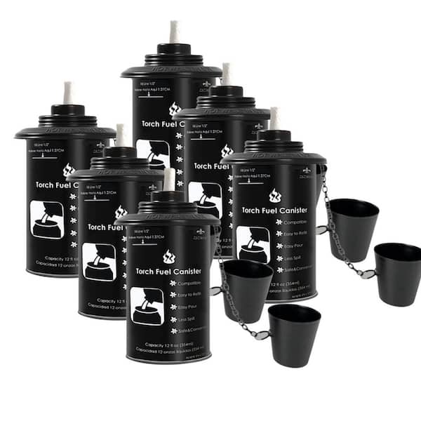 Misopily 6 Pack Bamboo Torch Refillable Replacement Canisters Outdoor Citronella Fuel Torch Canister with Wicks and Covers