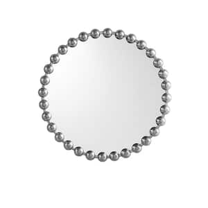 27 in. W x 27 in. H Round Metal Frame Silver Wall Mirror with Beaded Decoration