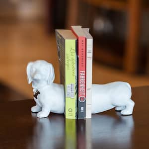 Dachshund Dog White Resin Bookends (Set of 2)
