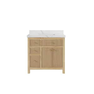 Sonoma Teak 36 in. W x 22 in. D x 36 in. H Single Sink Bath Vanity Center in Light Teak with 2 in. Calacatta Laza Top