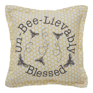 Buzzy Bees Yellow Antique White Grey Un-Bee-Lievably Blessed 9 in. x 9 in. Throw Pillow