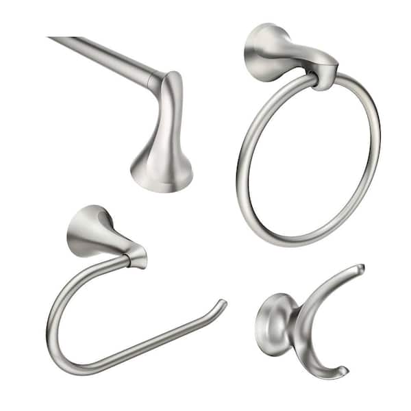 MOEN Darcy 4-Piece Bath Hardware Set with 18 in. Towel Bar, Paper Holder, Towel Ring, and Robe Hook in Brushed Nickel