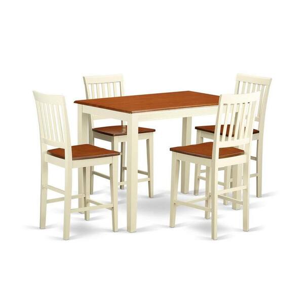 East West Furniture 5-Piece Buttermilk and Cherry Solid Wood Top - Dining Room Set - Seats 4