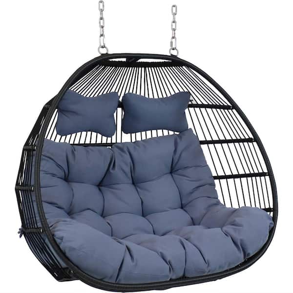 Sunnydaze Decor 2.6 ft. Liza Loveseat Egg Hammock Chair with Cushions in Gray
