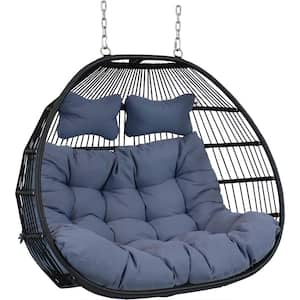 2.6 ft. Liza Loveseat Egg Hammock Chair with Cushions in Gray