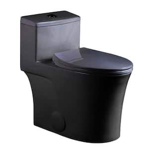 1-Piece 0.8/1.28 GPF Dual Flush Elongated Toilet in Matte Black with Soft-Close Seat Included