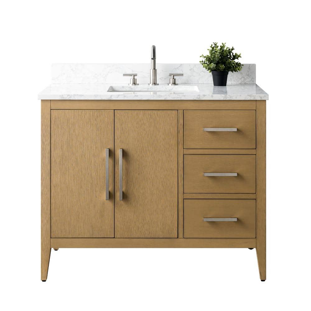 Natural Oak 42'' Single Bathroom Vanity with Engineered Marble Top