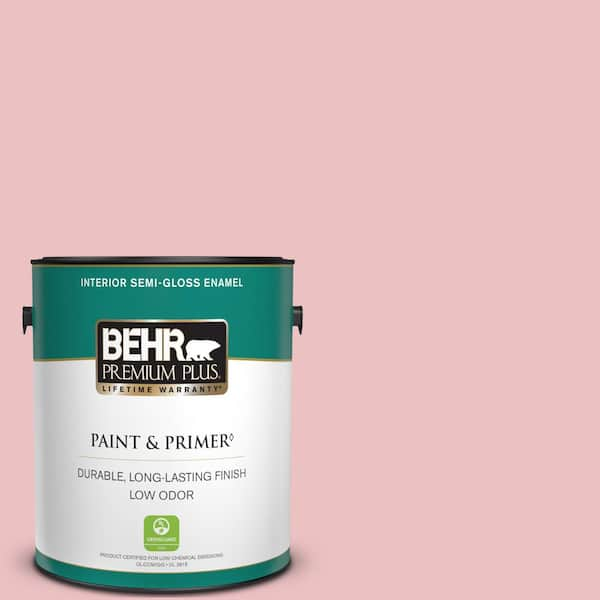 BEHR PREMIUM PLUS 1 gal. #130C-2 Cafe Pink Semi-Gloss Enamel Low Odor Interior Paint & Primer