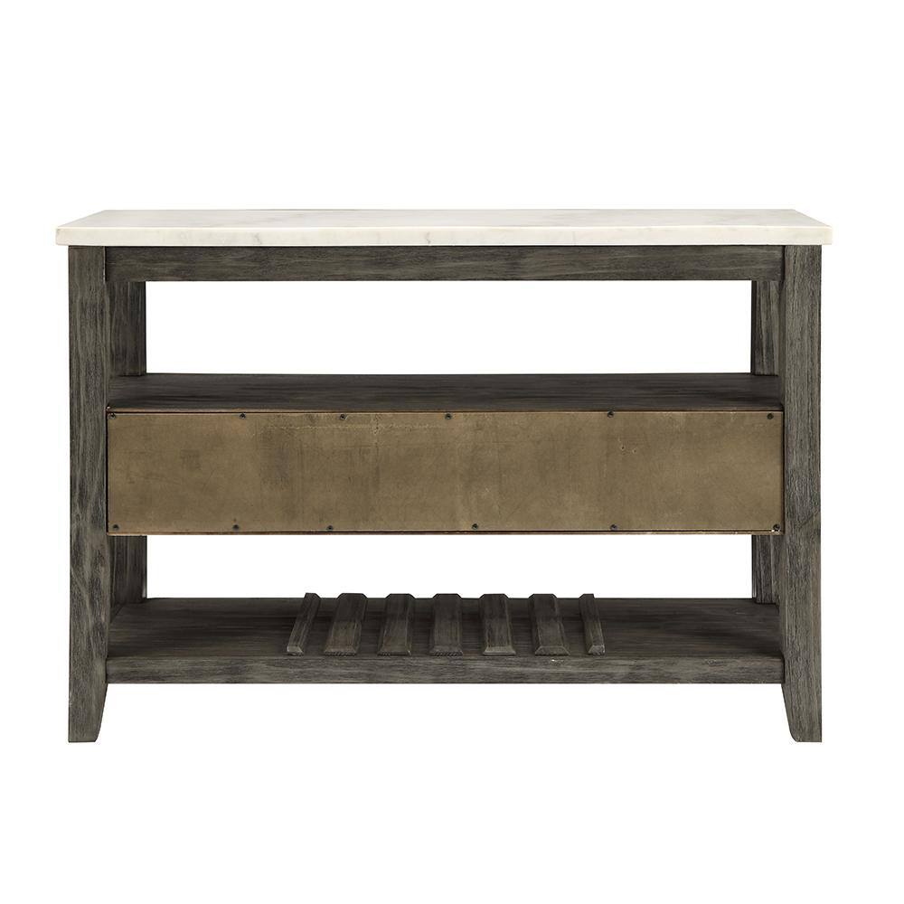 Merel Gray Oak and White Marble Top 54" Wine Rack Server