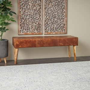 Brown Dining Bench with Wood Legs 18 in. X 48 in. X 16 in.