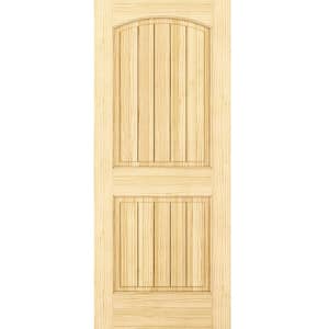 18 in. x 80 in. Unfinished 2 Panel Arch Top V-Groove Solid Core Pine Interior Door Slab
