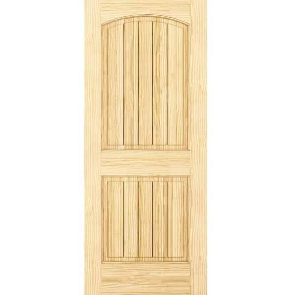 Kimberly Bay 18 in. x 80 in. Unfinished 2 Panel Arch Top V-Groove Solid Core Pine Interior Door Slab