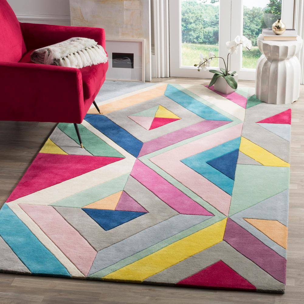 Gray and Multicolor Handmade Wool Geometric Area Rug