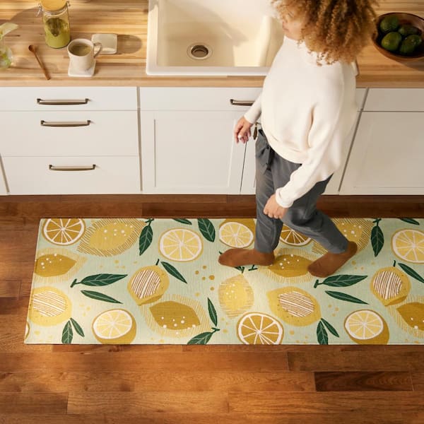 Luxe Livie Fresh Lemon Seafoam Green 24 in. x 72 in. Machine Washable Runner Kitchen Mat