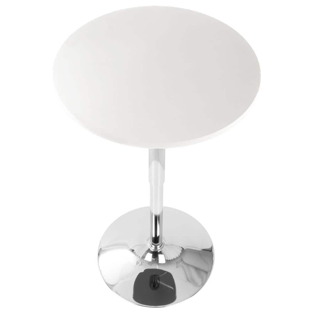 Contemporary Scandinavian Adjustable Round Wood & Chrome Bar Table