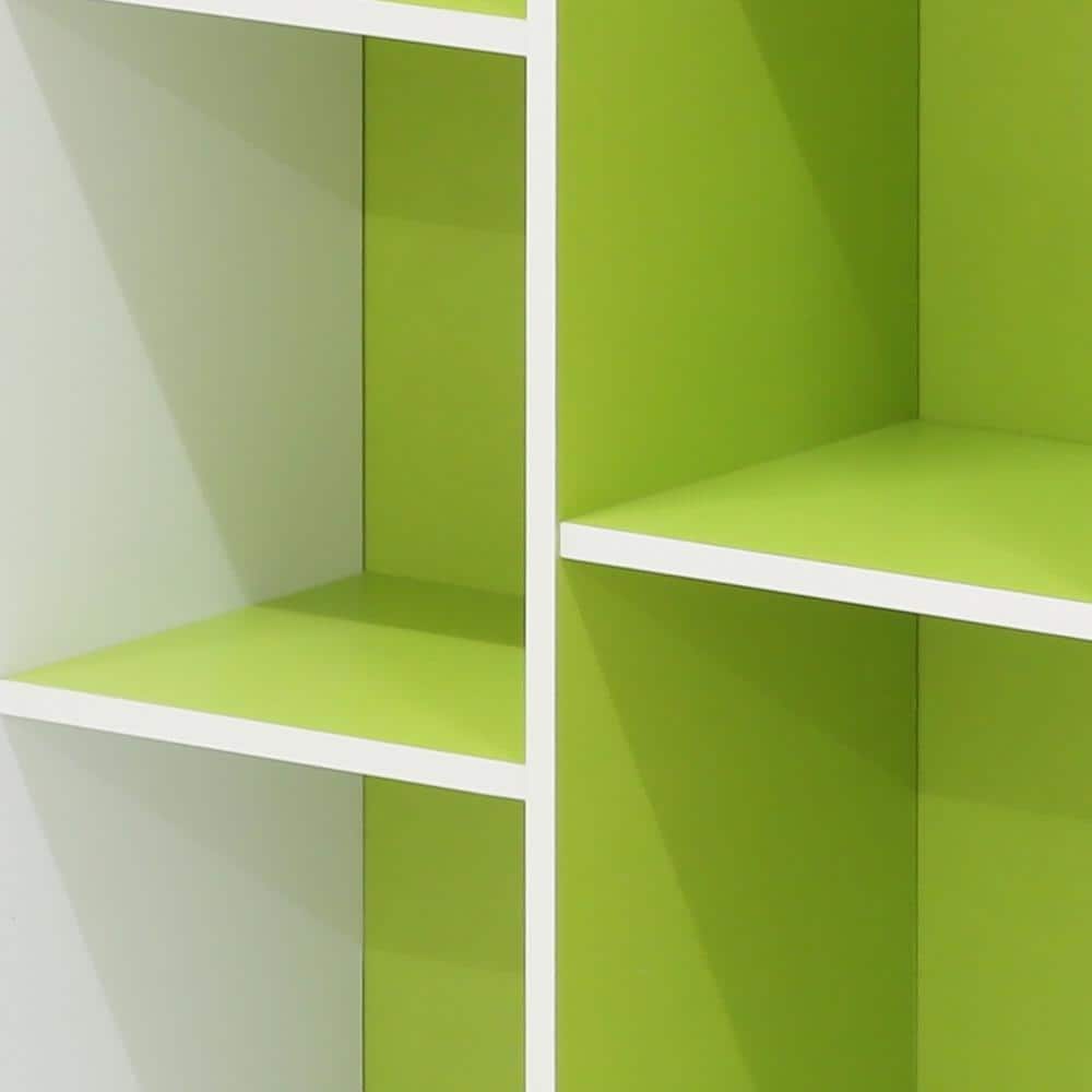 Contemporary White & Light Green Wood 11-Cube Kids Storage Shelf