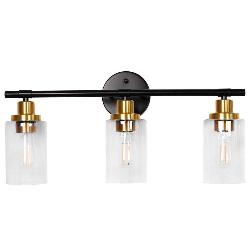 23 in. 3-Light Black and Gold Vanity Light with Clear Glass Shade for Bathroom, Vanity, or Mirror, Dimmable price history on PriceWatchPro