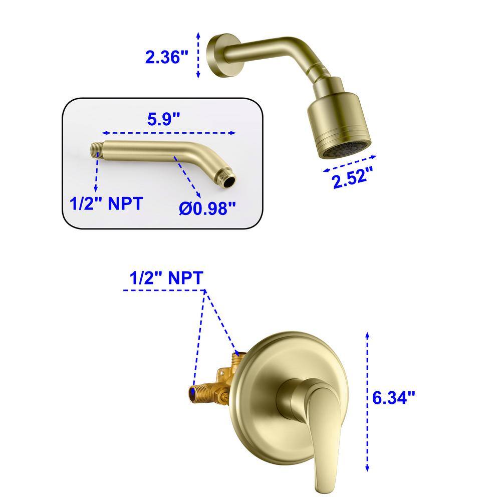 Brushed Gold Wall Mounted Rain Shower Faucet Set