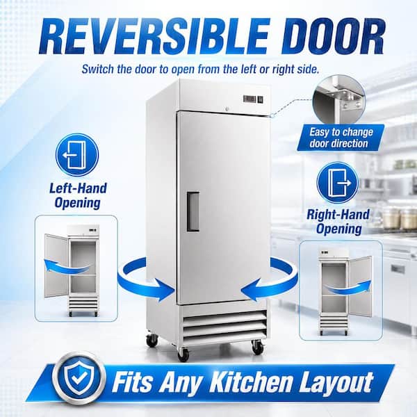 29 in. 23 cu. Ft. Commercial Single Door Auto/Cycle Defrost Reach In Refrigerator in Stainless Steel