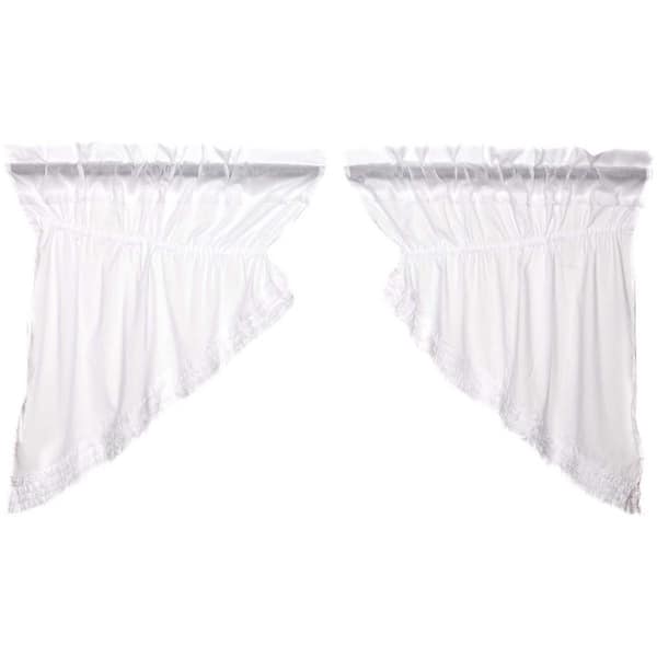VHC BRANDS White Ruffled 36 in. W x 36 in. L Sheer Cotton Farmhouse Prairie Swag Valance in Soft White Pair