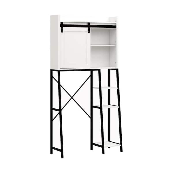 Unbranded 32.48 in. W x 11.81 in. D x 64.56 in. H White Linen Cabinet with Adjustable Shelves and Side Storage Rack