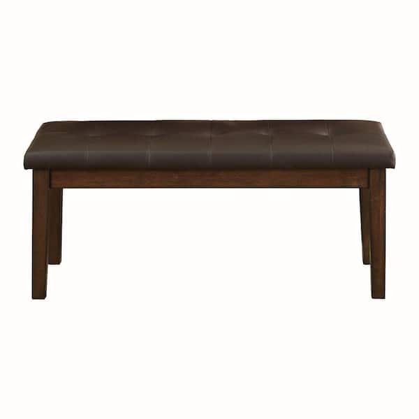 Benjara Brown 16.5 in. Backless Bedroom Bench with Tufted Seat and Tapered Legs