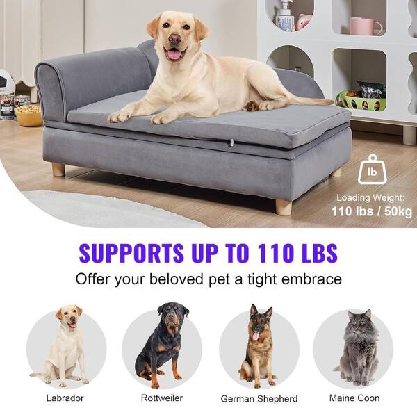 ATENGNES 110 lbs. Loading Grey Soft Velvety Dog Pet Sofa Bed Dog Couch for Large Sized Dogs and Cats