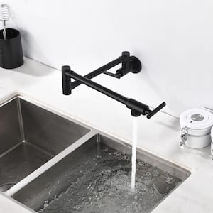 Double Handle Commercial Wall Mount Pot Filler Kithen Faucet with Drip Free, Cold Pot Filler Faucet in Matte Black