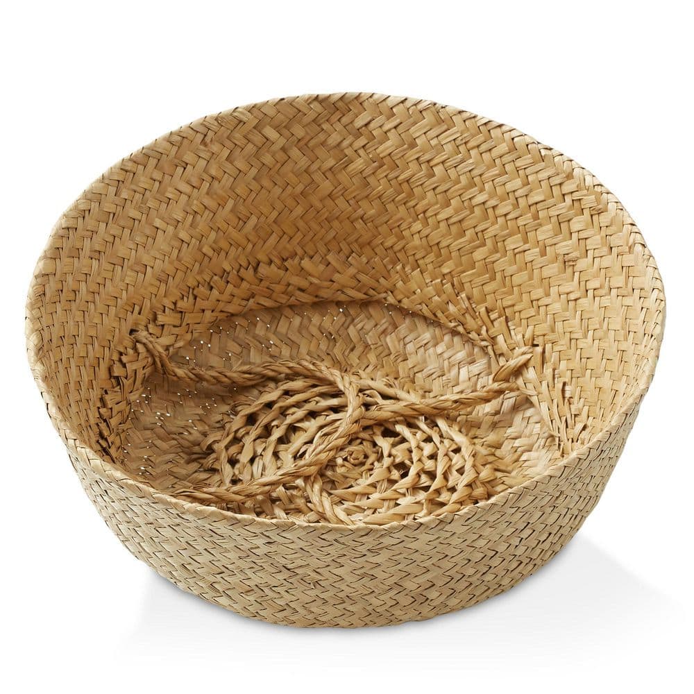 Medium Natural Woven Seagrass Belly Basket with Handles