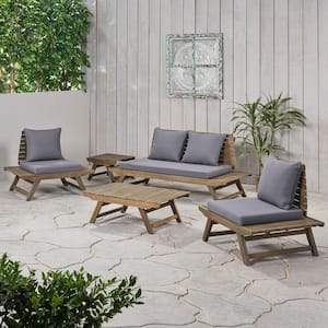 Sedona Grey 5-Piece Acacia Wood Patio Conversation Set with Dark Grey Cushions