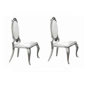 Silver and White Leather Dining Chair Cabriole Style Front Leg (Set of 2)