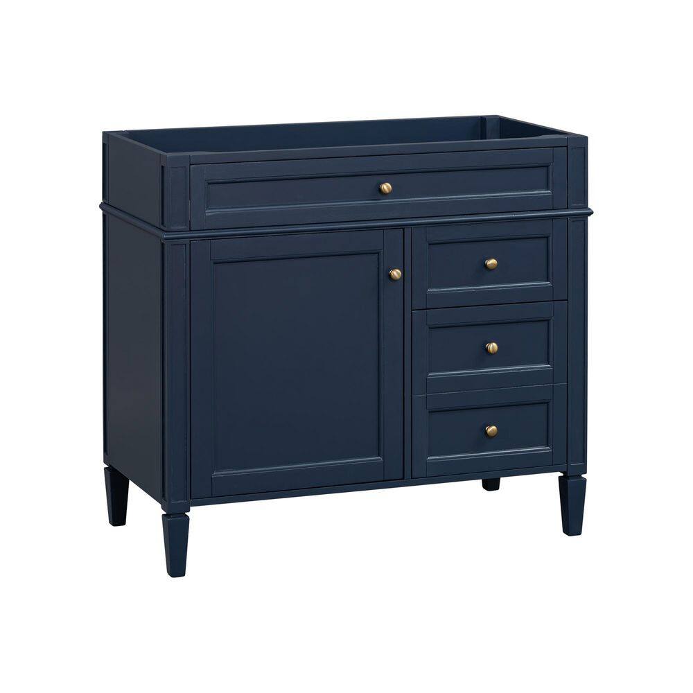 Renata 35.74 in. W Modern Freestanding Bath Vanity Cabinet without Top in Blue with Door, Tip-out Drawer, 2 Drawers