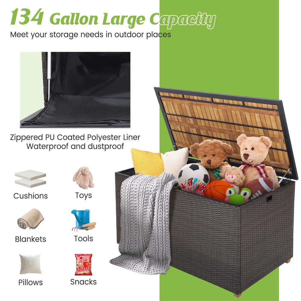 Mix Brown 134 Gallon Wicker and Acacia Wood Deck Box