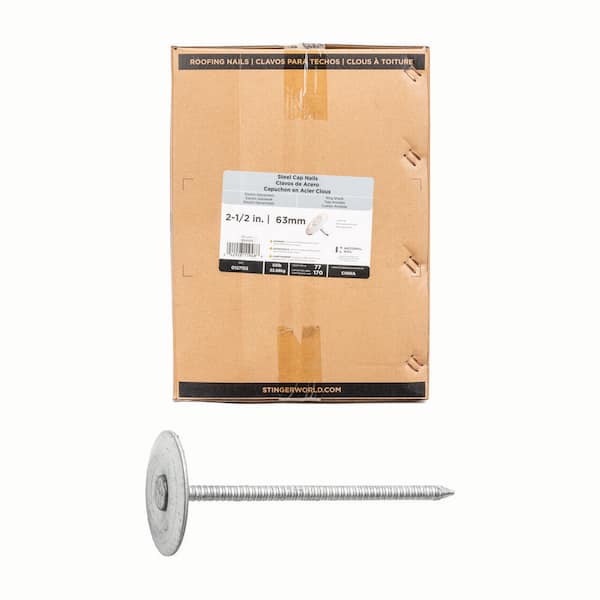 2-1/2 in. x 12-Gauge Electrogalvanized Ring Shank Steel Cap Roofing Nail 50 lbs. Box
