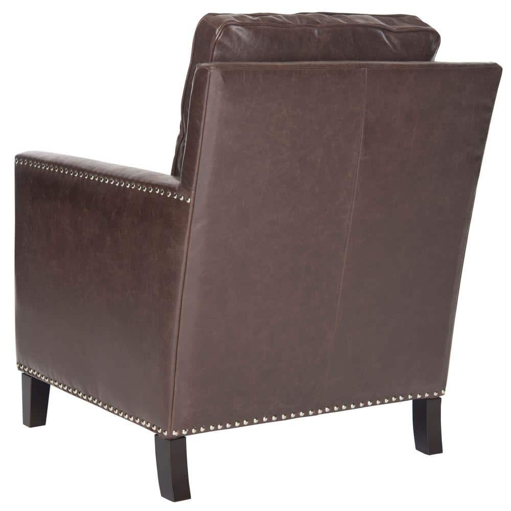 Espresso Birch Wood & Antique Brown Faux Leather Arm Chair