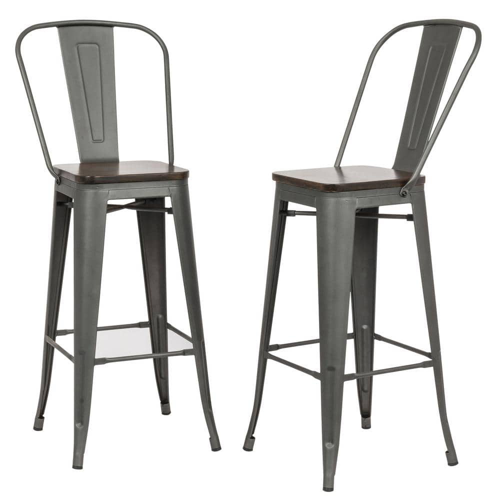 Carolina Forge Ash 30 in. Rustic Pewter Wood Seat Bar Stool Set of 2 TH 1730 RPWELM The Home Depot