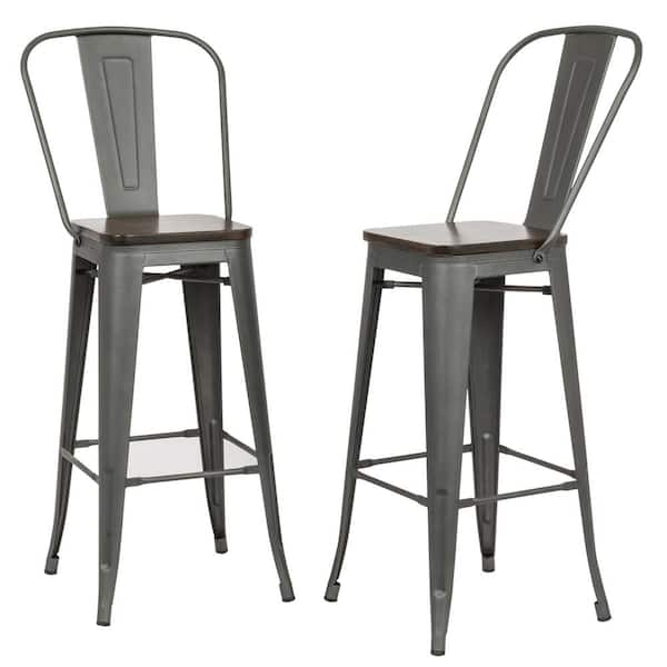 Carolina Forge Ash 30 in. Rustic Pewter Wood Seat Bar Stool (Set of 2)