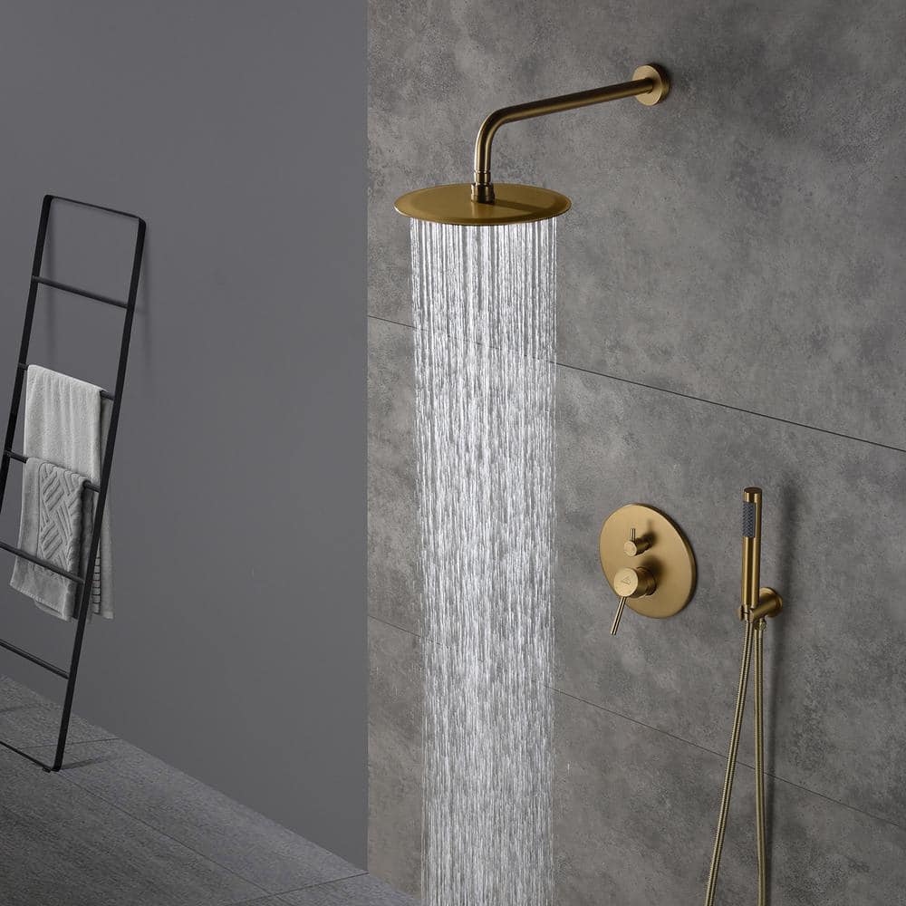 Brushed Gold Stainless Steel Wall Mounted Rain Shower System
