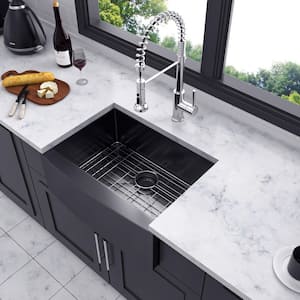 30 in. L x 21 in. W Farmhouse Apron Front Single Bowl 16-Gauge Stainless Steel Kitchen Sink in Gunmetal Black