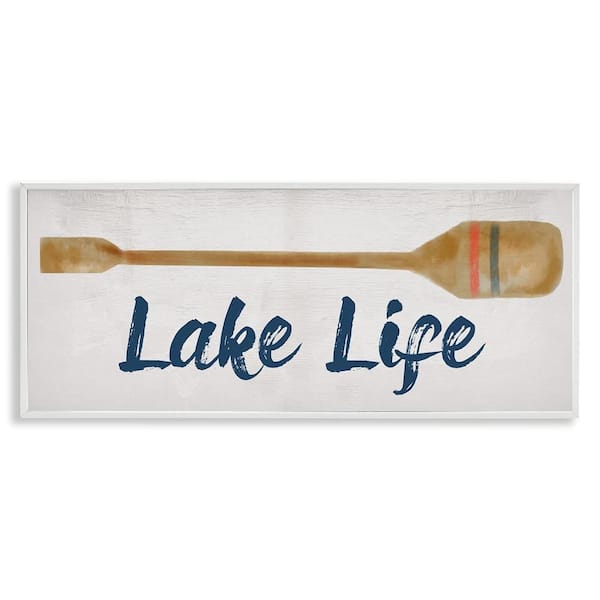 Lake Life Boat Oar by Lil' Rue White Framed Giclee Art Print Typography 24 in. x 10 in.