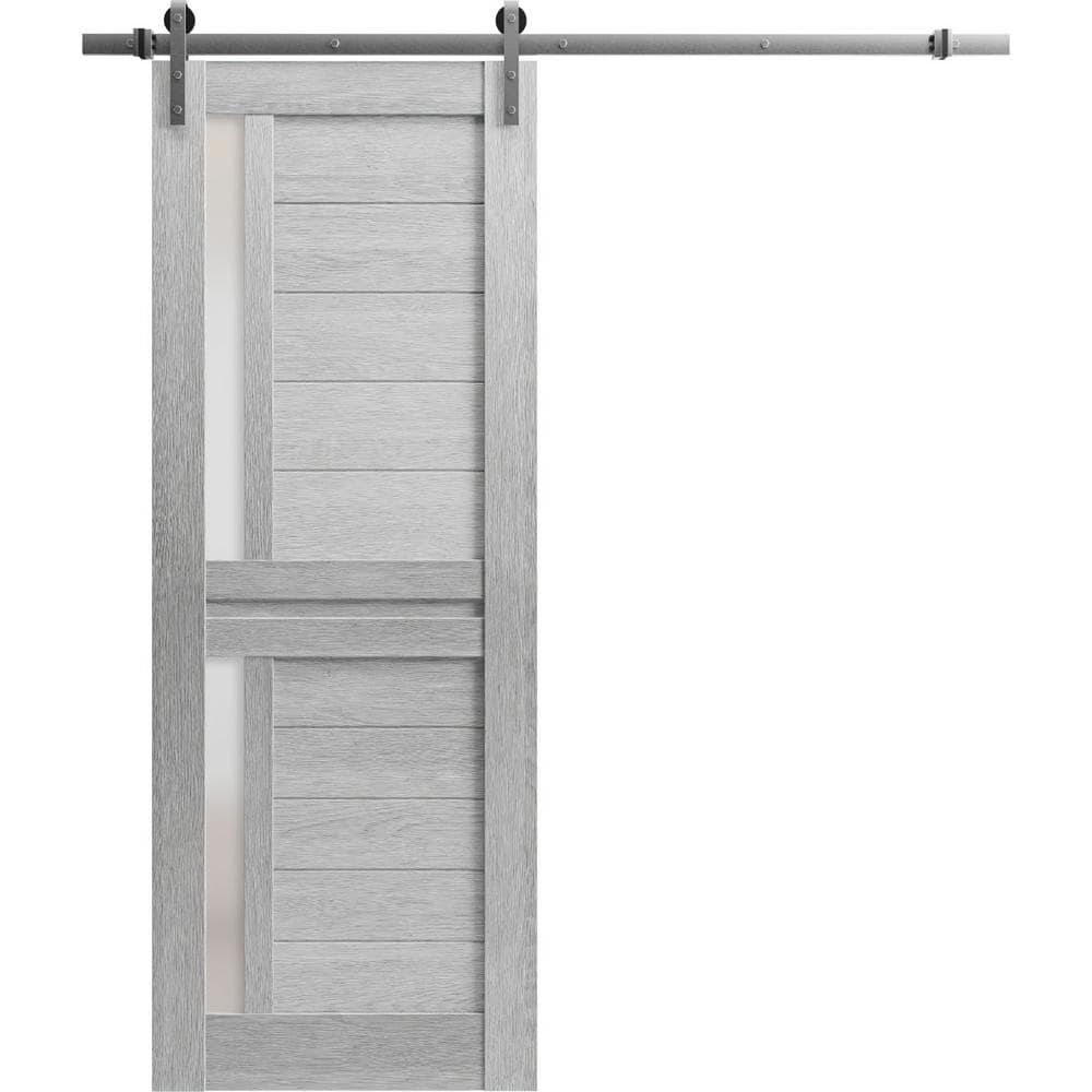 Assembly Required 36 in. x 80 in. 1-Panel Frosted Glass Light Grey Oak Solid Wood Sliding Barn Door with Hardware Kit price history on PriceWatchPro