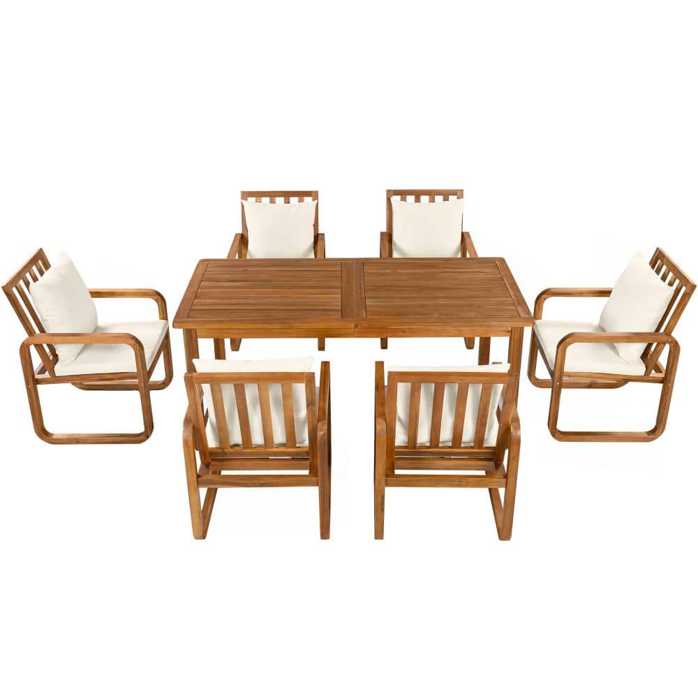 Natural 7-Piece Acacia Wood Dining Set, Outdoor Dining Table and Chairs with Removable Cushions price history on PriceWatchPro