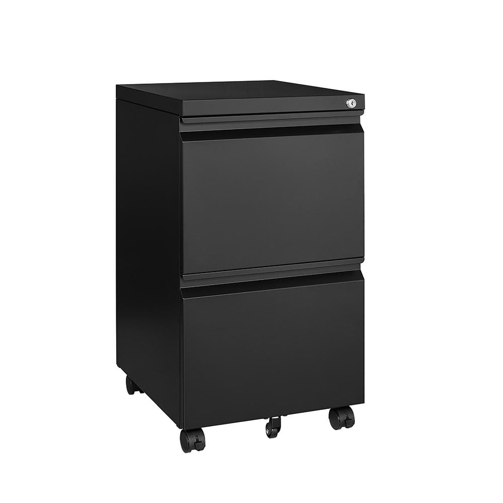 Black Steel 2-Drawer Mobile Lockable Filing Cabinet with Wheels