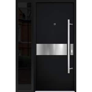 6072 48 in. x 80 in. Left-hand/Inswing Sidelight Black Enamel Steel Prehung Front Door with Hardware