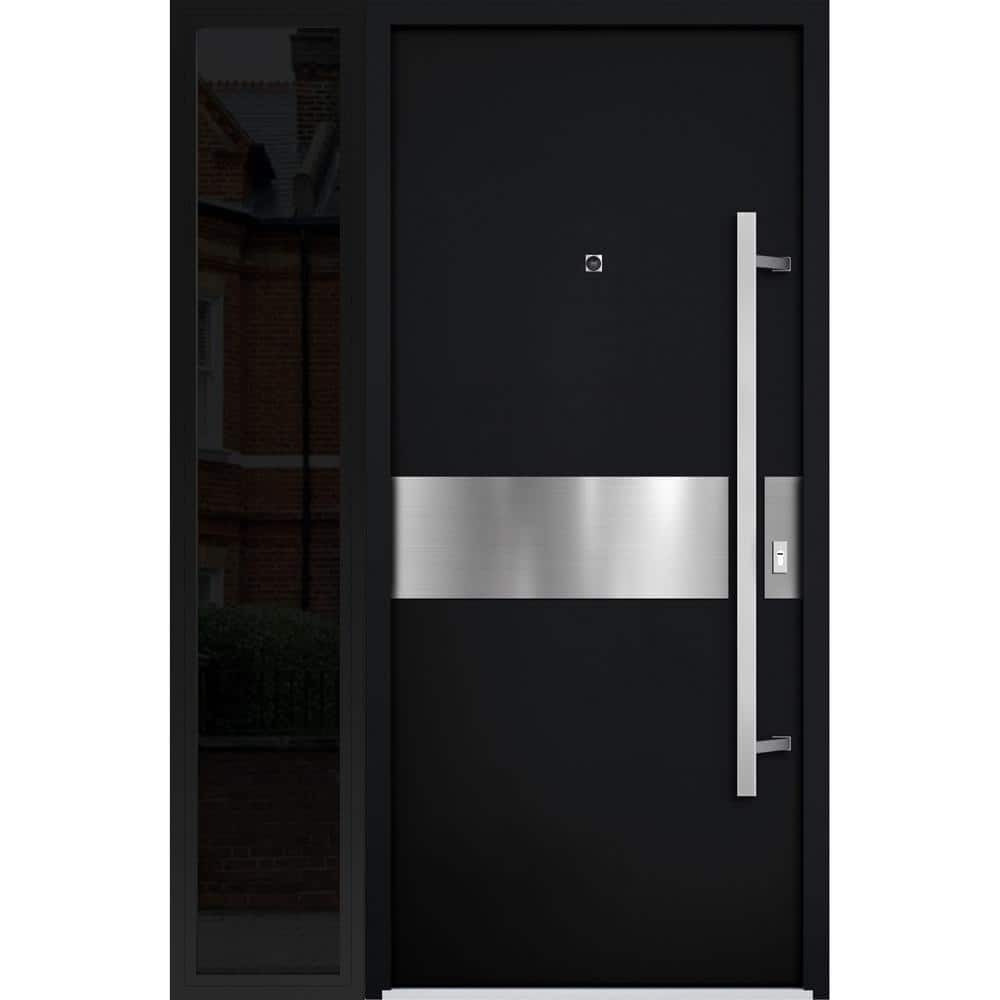 Modern Black Enamel Steel Front Door with Side Window