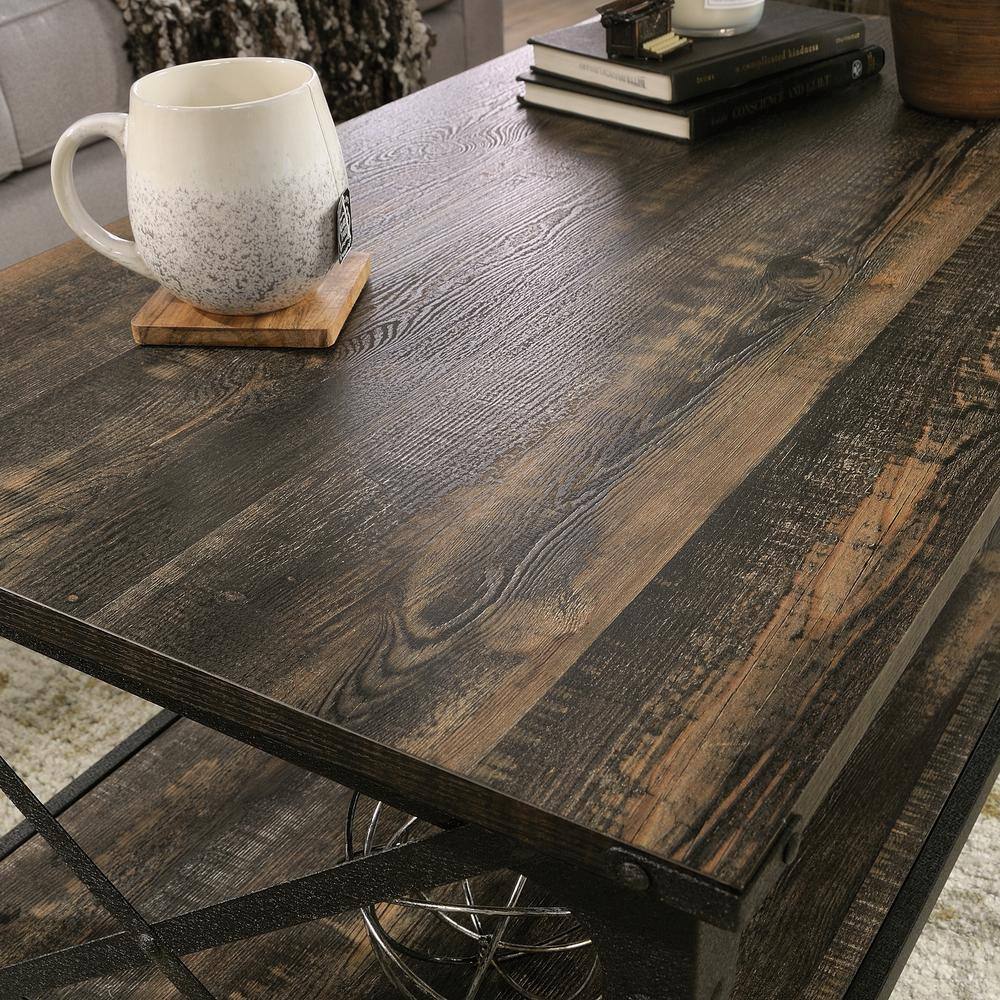 Carbon Oak Rectangular Mobile Coffee Table with Metal Frame